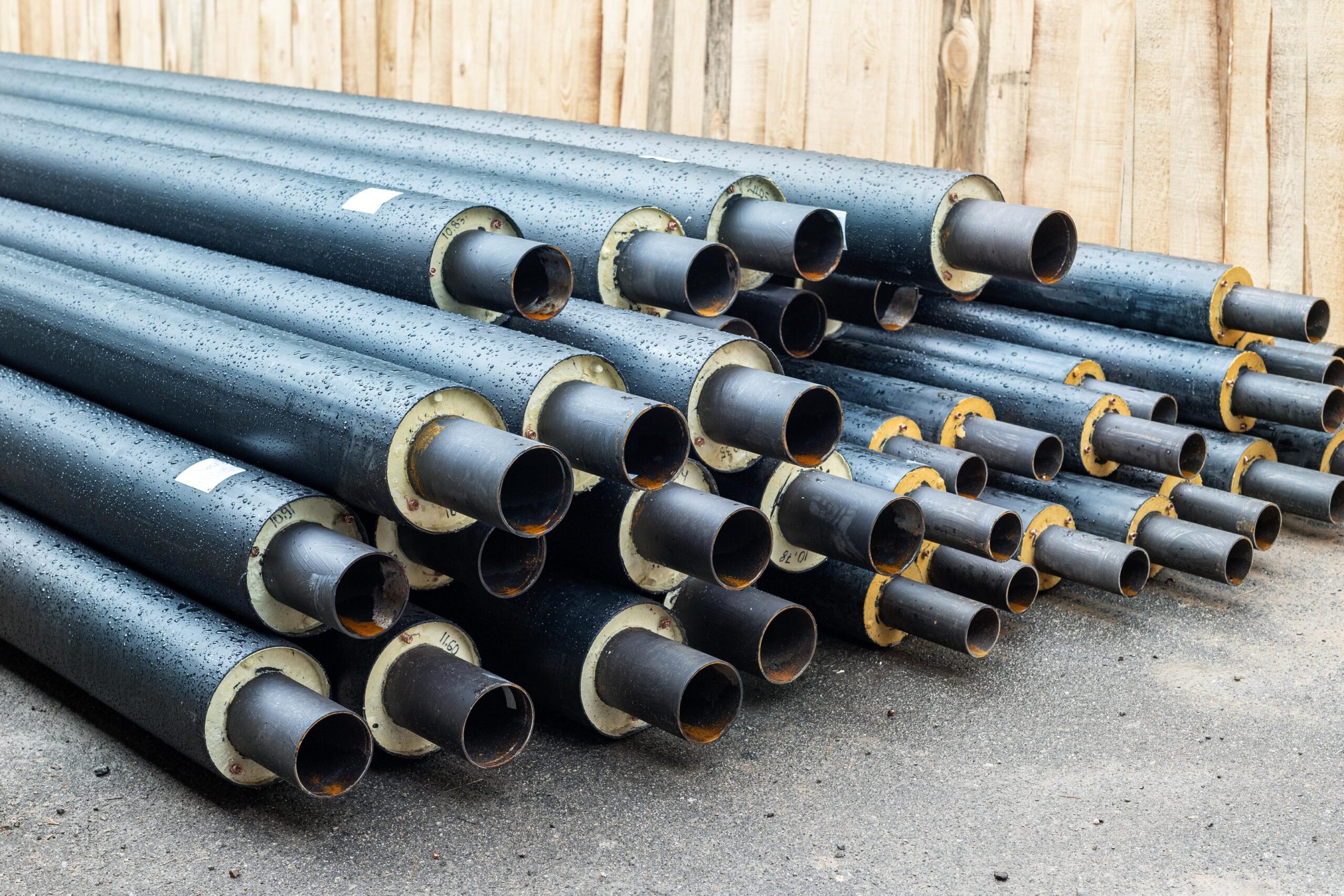 Commercial pipework fitted with thermal insulation
